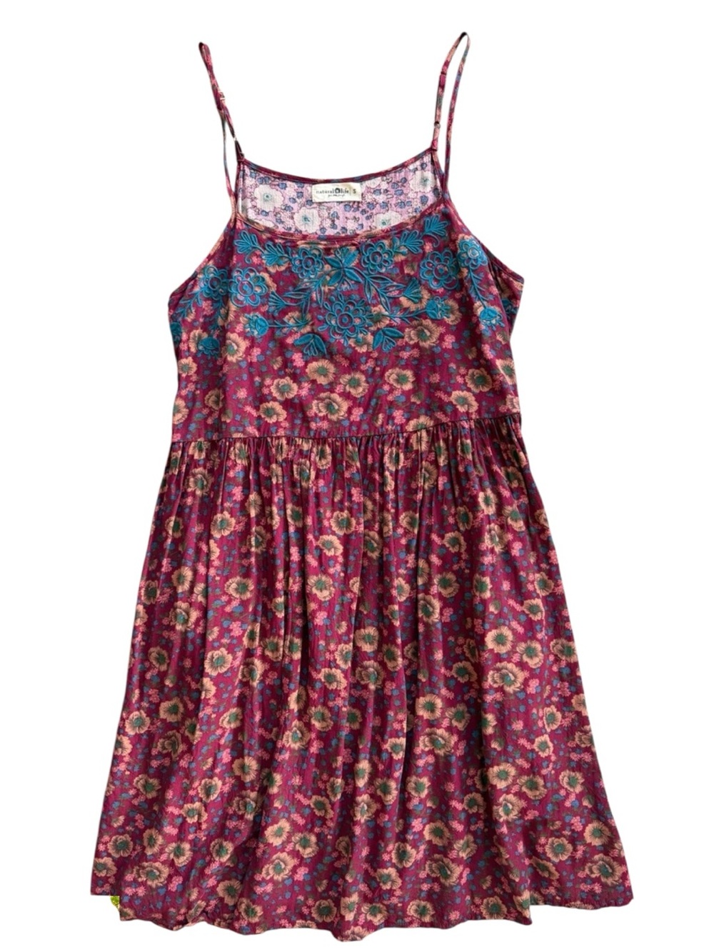 Natural Life Embroidered Floral Sara Mini Dress Spaghetti Strap Size Small